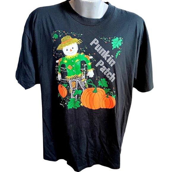 Vintage XL T-shirt Halloween "Punkin Patch 1990's Jerzees " Scarecrow Pumpkin US - Picture 2 of 6
